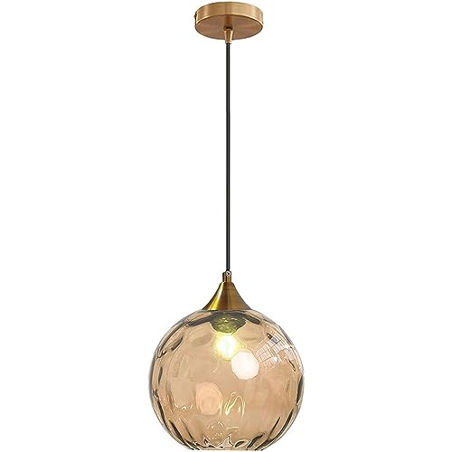 KlkrzJwy Globo Lampada a Sospensione in Vetro Lampada Moderna in Bronzo Dorato con Lampada a Sospensione a Sfera in Vetro colorato Decorazione Interna Regolabile Apparecchio per Soggiorno sospeso