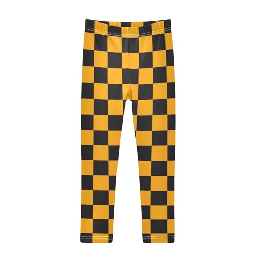 Checkerboard Black Orange Checkered Girls Casual Leggings for Kids Printed Long Pant Bottoms Stretch and Soft