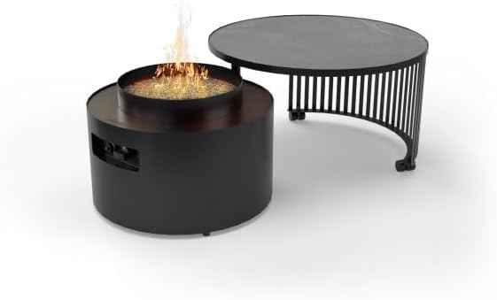 Planika - Mesa de Centro Moon 2 en 1 con Hoguera - Chimenea al Aire Libre, jardín, para café, Calentador de Patio, Mesa Duradera, fácil Control, con Cubierta