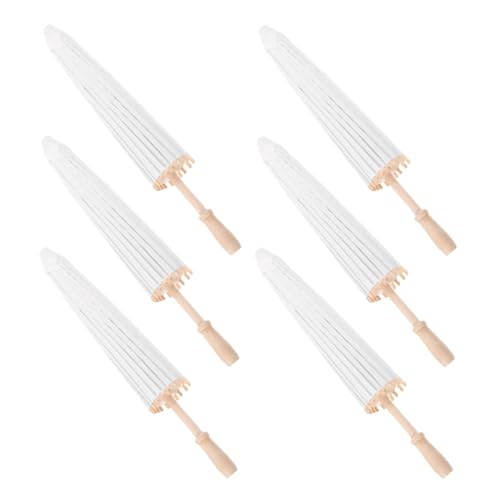 HANABASS 6pcs White Oiled Paper Umbrellas Chinese Wedding Parasols Traditional Decor DIY Painting for Bridal Party Ceiling and Art Projects