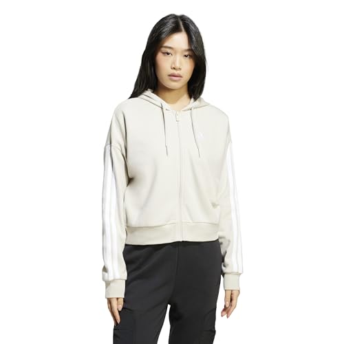 adidas womens Essentials 3-stripes French Terry Full-zip Hoodie, Wonder Alumina/White, XXS