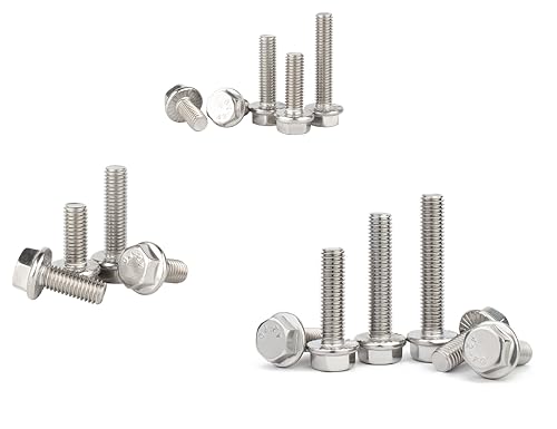 Image of LBY 20pcs Hex Flange Bolt, 1 /4-20 x 2'' (Fully Threaded) Flanged Hex Head Bolts, Flange Hexagon Screws, 304 Stainless Steel (Silver)