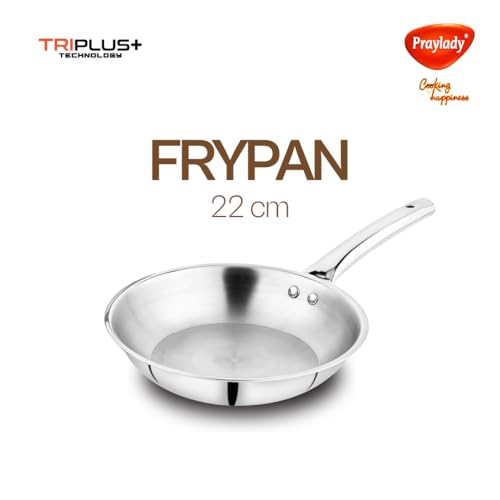 Image of Praylady TRIPLUS 5-Piece Triply Cookware Set | 24cm Kadai+24cm Lid+22cm Frypan+16cm Saucepan+16cm Lid | Triple-Layered Stainless Steel-Aluminum | Induction & Gas Compatible