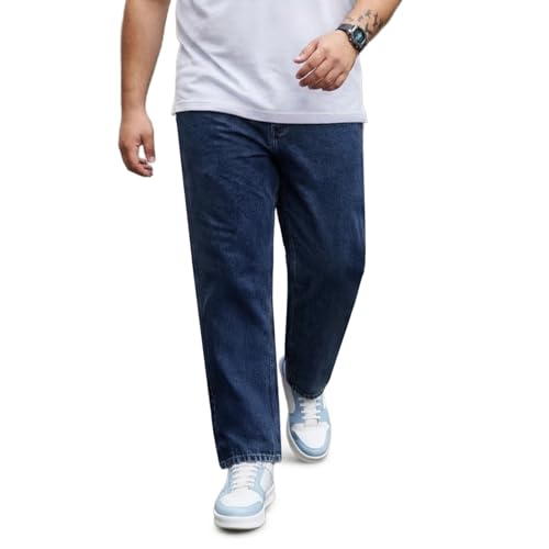 Image of Urbano Plus Men's Relaxed Fit Washed Denim Jeans Non-Stretchable