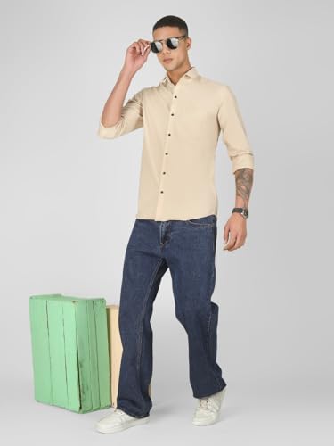 Image of Mens Cotton Lycra Full Sleeve Slim Fit Semi-Formal Shirt | Textured Pattern | Curved Hem