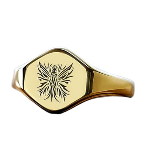 Bague elfique gravée hexagonale le bijou cadeau idéal fait main en argent 925 plaqué or