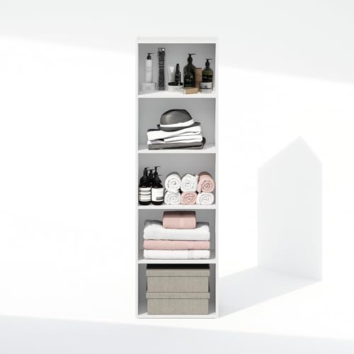 Image of Furinno Reed Closet Organizers and Storage, 5-Tier Closet Organizer, Open Shelf Closet Storage, for Wardrobe, Bedroom, Living Room, White