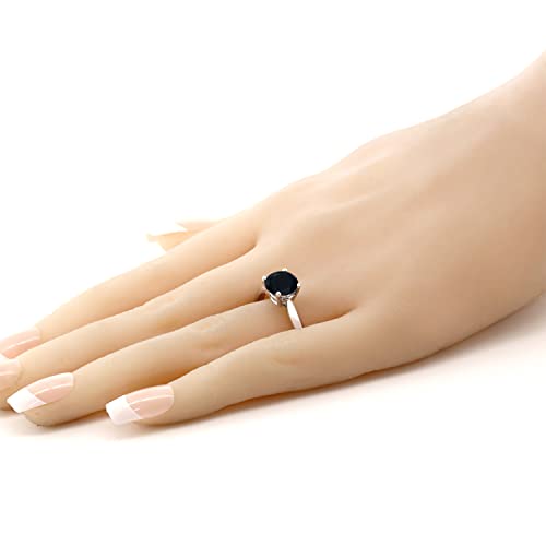 Gem Stone King 925 Sterling Silver Black Onyx Solitaire Engagement Ring For Women (1.65 Cttw, Round 8MM, Gemstone Birthstone, Available In Size 5, 6, 7, 8, 9)4