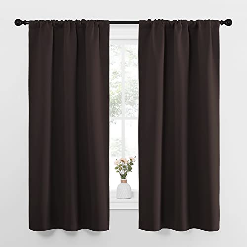 NICETOWN Bedroom Curtains Thermal Insulated, Noise Reducing Curtains & Drapes for Small Kitchen Window, Privacy Draperies (Toffee Brown, 34" Wide x 63