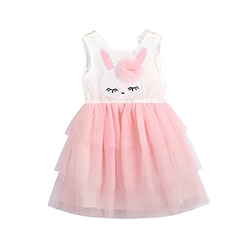 Kids Toddler Baby Girl Easter Outfits Bunny Sleeveless Dress Lace Tutu Skirt One Piece Mesh Summer Princess Sundress