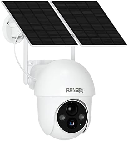 RANSKOMLO Solar Security Camera Wireless Outdoor，2K 360°View Home Surveillance Camera Solar Battery Powered, 3MP Night Vision with Spotlight,2.4Ghz WiFi, 2-Way Talk,IP65, Q1