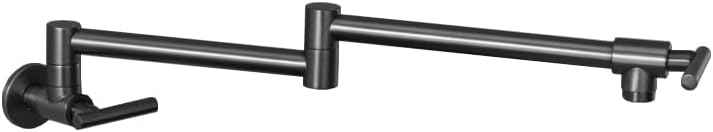 Modern Gun Gray Wall Mounted Kitchen Sink Taps with Double Handles 360° Folding and Rotating Design Single Cold Water Tap All Copper Construction