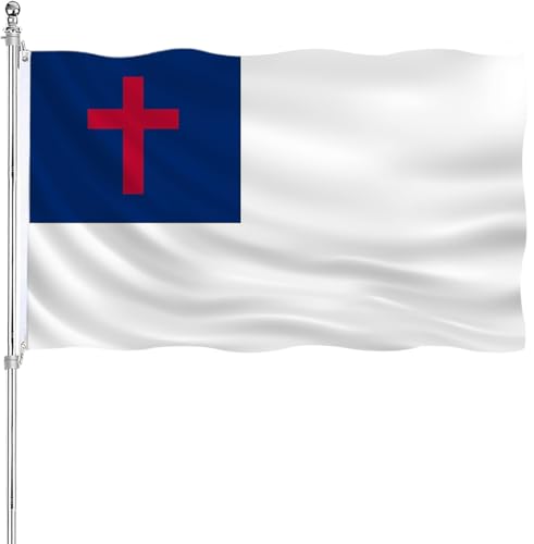 Christian Flag 3x5 Double Sided Outdoor Christianity Cross Church Jesus Faith Heavy Duty 3 Ply Polyester Material with 2 Metal Grommets 4 Rows of Stitching