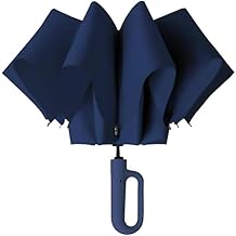 FLYNGO Umbrella for Rain Big Size with Carabiner Handle, 3-Fold Travel Umbrella for Sun Protection, Windproof Reinforced 10 Dual Ribs, Automatic Open/Close