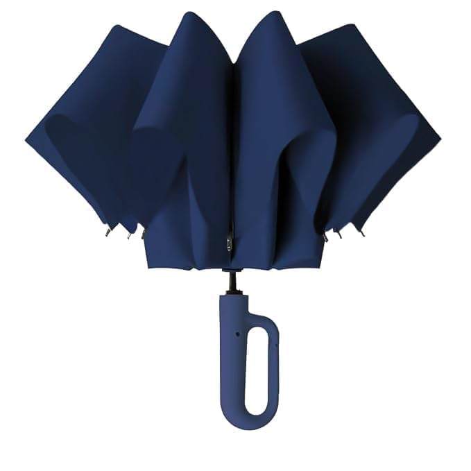 FLYNGO Umbrella for Rain Big Size with Carabiner Handle, UV Coated 3-Fold Travel Umbrella for Sun Protection, Windproof Reinforced 10 Dual Ribs, Automatic Open/Close