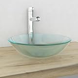 Mokuyard Waschbecken aus gehärtetem Glas, 42 cm, mattiert auf der Arbeitsplatte, Waschbecken für Sanitär, Bad oder WC, modern und elegant, gemeinsames Waschbecken ohne Wasserhahn
