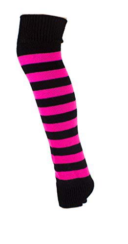 Mytoptrendz Black/ Fluorescent Pink Stripe Mytoptrendz® Leg Warmers Neon Stripe Long Soft Cosy (/Fluorescent Pink Stripe)