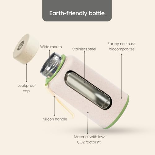 Image of Eha Earth Friendly Hydralife Water Bottle for Office & Schools | 400 ml Stainless Steel Water Bottle for Kids & Adults Made with Rice Husk | Bottle for Men, Women | Leak Proof | 2 Unit