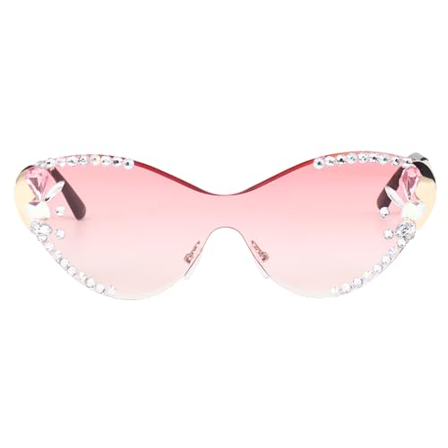 Image of Dervin Cat Eye Sunglasses for Women - UV400 Protection, Rimless Flower Diamond-Cut Lens, Trendy Driving Shades for Women