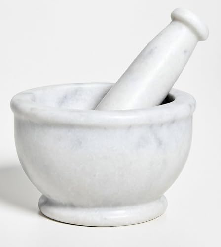 Image of B.R. & Sons 4 Inch White Marble Mortar and Pestle Set | Stylish Imam Dasta, Ohkli Musal for Spices & Herbs - Available in Various Shapes & Colors (WHITE POLISHED 4 INCH)