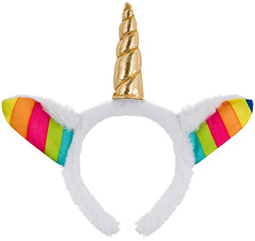 Serre-tête blanc avec licorne en or Bandeau oreilles en peluche Pour Halloween Noël Carnaval Accessoires de tête