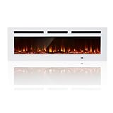 oneinmil Electric Fireplace, 50 inch Wide Recessed/Wall Mounted Electric Fireplace, Remote Control with Timer 12 Adjustable Color Flame, Remote Control,with Crystal Stone, 750/1500W, White