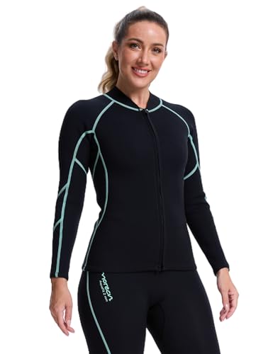 Lemorecn Women's Wetsuit Top,2mm Long Sleeve Super-Stretch Neoprene Jacket for Diving, Surfing, Snorkeling & Water Sports