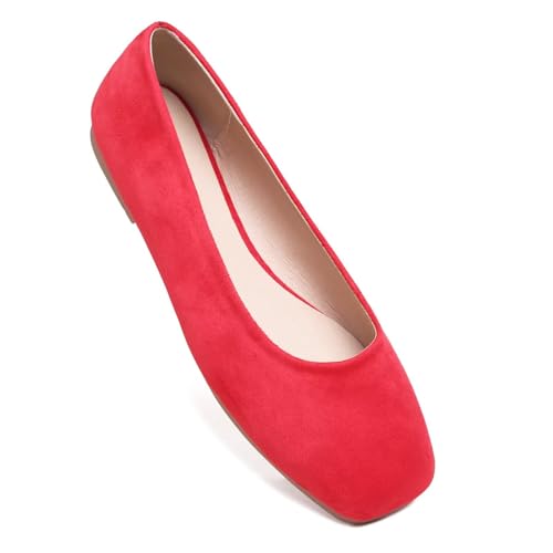 Image of ChaiRong Zhou Women Square Toe Ballets Flats Comfort Slip On Walking Shoes for Driving