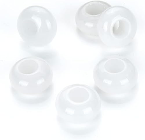 Miniatura 1 de Adabele 10 cuentas espaciadoras redondas de jade blanco natural de 0.555 pulgadas x 0.354 pulgadas (agujero grande de 0.354 pulgadas) para hacer
