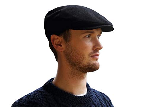 Hanna Hats - Gorra plana vintage de tweed modelo Donegal para hombre, fabricada en Irlanda, 100 % lana - negro - XX-Large