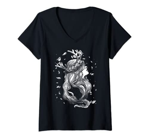 Donna Naturecore Forestcore Aesthetic Art Donna Della Foresta Maglietta con Collo a V