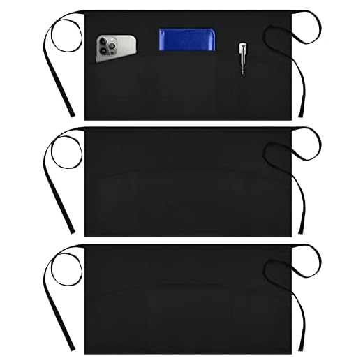 Syntus 3 Pack Server Aprons with 3 Pockets, Waterdrop Resistant Waitress Waiter Waist Apron, 11.5-inch Black