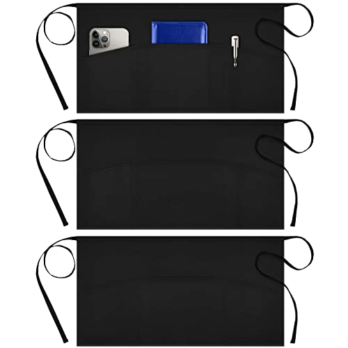 Syntus 3 Pack Server Aprons with 3 Pockets, Waterdrop Resistant Waitress Waiter Waist Apron, 11.5-inch Black by Syntus - Used condition - US$8.09