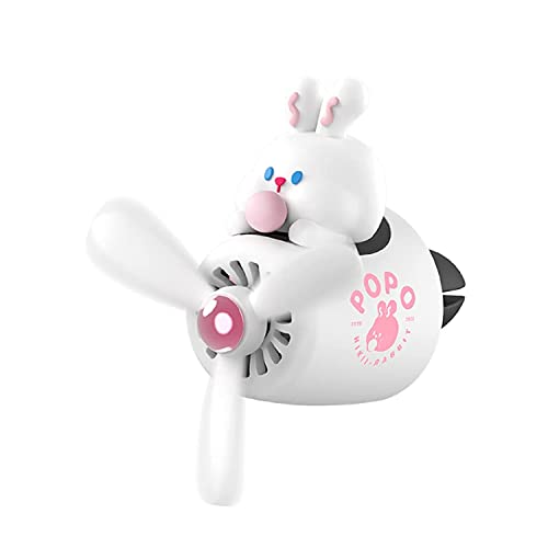 Image of Car fragrance diffuser pilot car air outlet fragrance diffuser cartoon rotating fan leaf car perfume cute cartoon shape car perfume air freshener with 2 fragrances (rabbit 1)