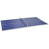 Soozier 9 ft Folding Ping Pong Table Top Topper for Billiard Pool Tables, Regulation Sized Foldable Table Tennis Conversion Top with Net Set, Foam Padding, Net Storage Bag, Blue