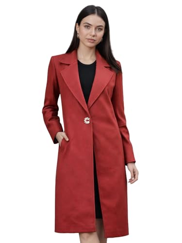 Image of CHKOKKO Women Chic Winter Coat Single Breasted | Knee Length Design with Buttoned Closure and Practical Front Side Pockets for Stylish and Comfortable Wear