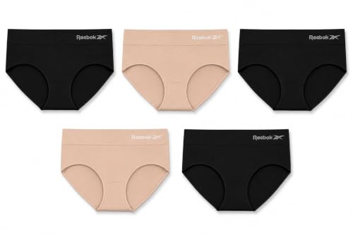 Image of Reebok Womens Hipster Panties 5 Pack Soft Stretch Underwear for Women | Moisture wicking hipster briefs with a tagless relaxed waistband Soft stretch fabric with a smooth, barely-there fit all day.