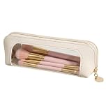 Small Clear Makeup Bag, PU Leather Travel Makeup Brush Case Bag Toiletry Organiser, Water-Resistant PU Leather Pouch with Transparent Window, Portable Storage Compact for Travel & Daily Use by Women