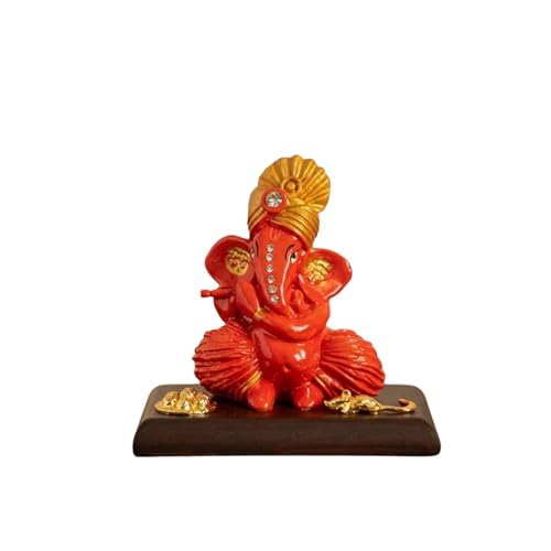 Image of eCraftIndia Orange Ganesha Statue | Lord Ganesha Idol for Home Decor Car Dashboard | Ganesh Ganpati Murti Gift for Diwali Housewarming Birthday