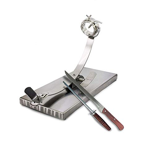 BRICOMIRAS JAMONERO Modelo MOJÁCAR BALANCÍN Giratorio DE Acero Inoxidable AISI-304, Regalo Cuchillo + CHAIRA Soporte JAMONERO