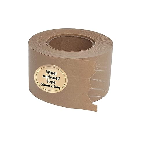 Water Activated Tape Fiber Reinforced Packing Tape 50mm x 50m Per Roll Kraft Tape, Brown Tape Gummed Paper Tape for Heavy Duty Packaging and Shipping Writable