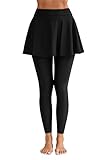 Halcurt Women Skirted Swim Legging Full Coverage Swimsuit Bottoms Swim Pants Black XL