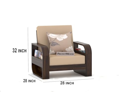 Image of Sheesham Wood 5 Seater Sofa Set with 40 Density Cushion for Living Room Home Office Solid Wood Sofa Set Furniture Wooden Five Seater Sofa Set (Walnut,Cream)