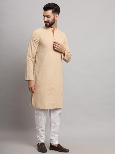 Image of LATEST CHIKAN Men's Cotton Regular Striped Knee Lenght Kurta Full Sleeves - Casual Ethnic Wear