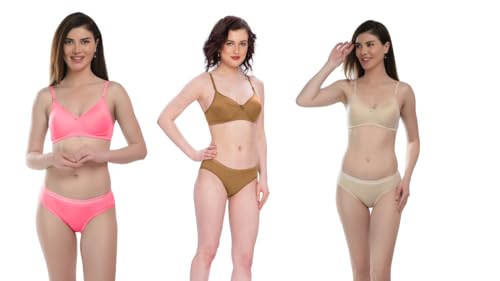 Image of Women's Cotton Blend Lingerie Set - Non-Wired Padded Bra with Mid-Waist Hipster Panty (Comfort Fit