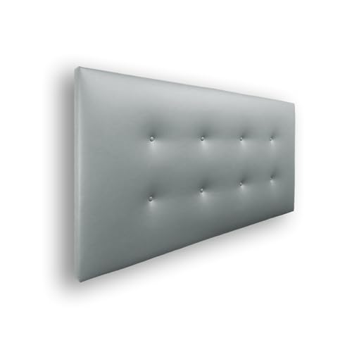 Silcar Home - Cabecero de Cama Carlo 135 Gris Claro - Estructura de Madera, Tapizado en Polipiel, Diseño Moderno con Dos hileras Botones, Fácil Instalación – Polipiel Gris, 135 cm