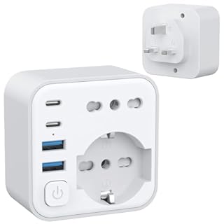 Aochxin Adattatore Presa Inglese, 6 in 1 Adattatore Inglese Italiano con 4 USB, per Regno Unito, lrlanda, Malesia, Singapore, Hong Kong, Adattatore Prese Inglese 3680W, Spina da Viaggio (Tipo G)