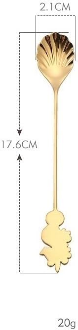 Silverware Flatware Set, 1/4/6/8/10pcs Creative Fruit Spoon 304 Stainless Steel Spoon Seahorse Shell Stirring Coffee Spoon(Gold,10Pcs)