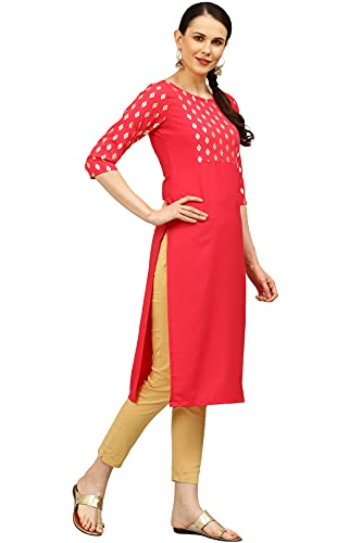 Image of Women's Crepe Printed Straight Kurti (ALC4039PCH1 Peach Small)