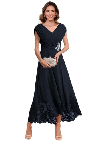 Miao Duo Cap Sleeves Mother of The Bride Dresses for Women Wedding Lace Appliqued Chiffon Formal Evening Dress YZTS244
